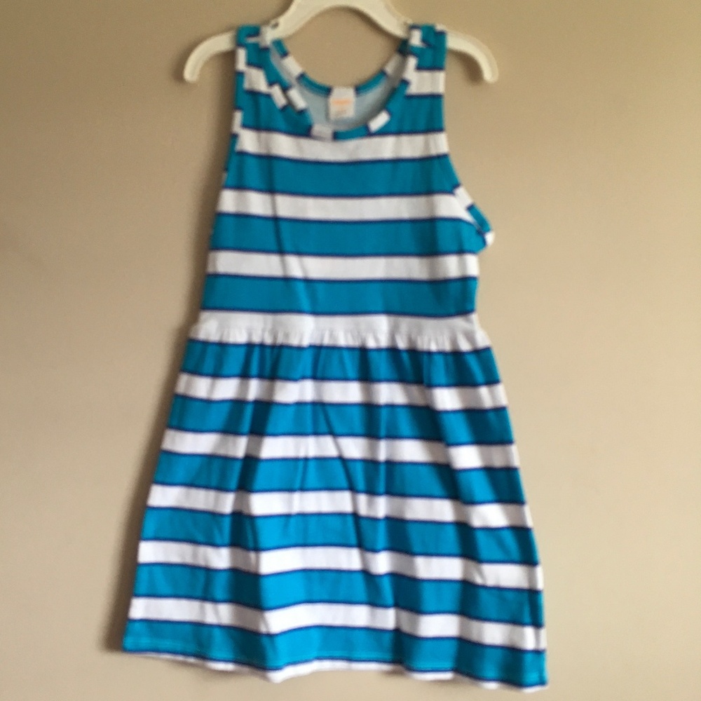 Gymboree Girls Blue/White Striped Sleeveless Summer Dress size 5-6.